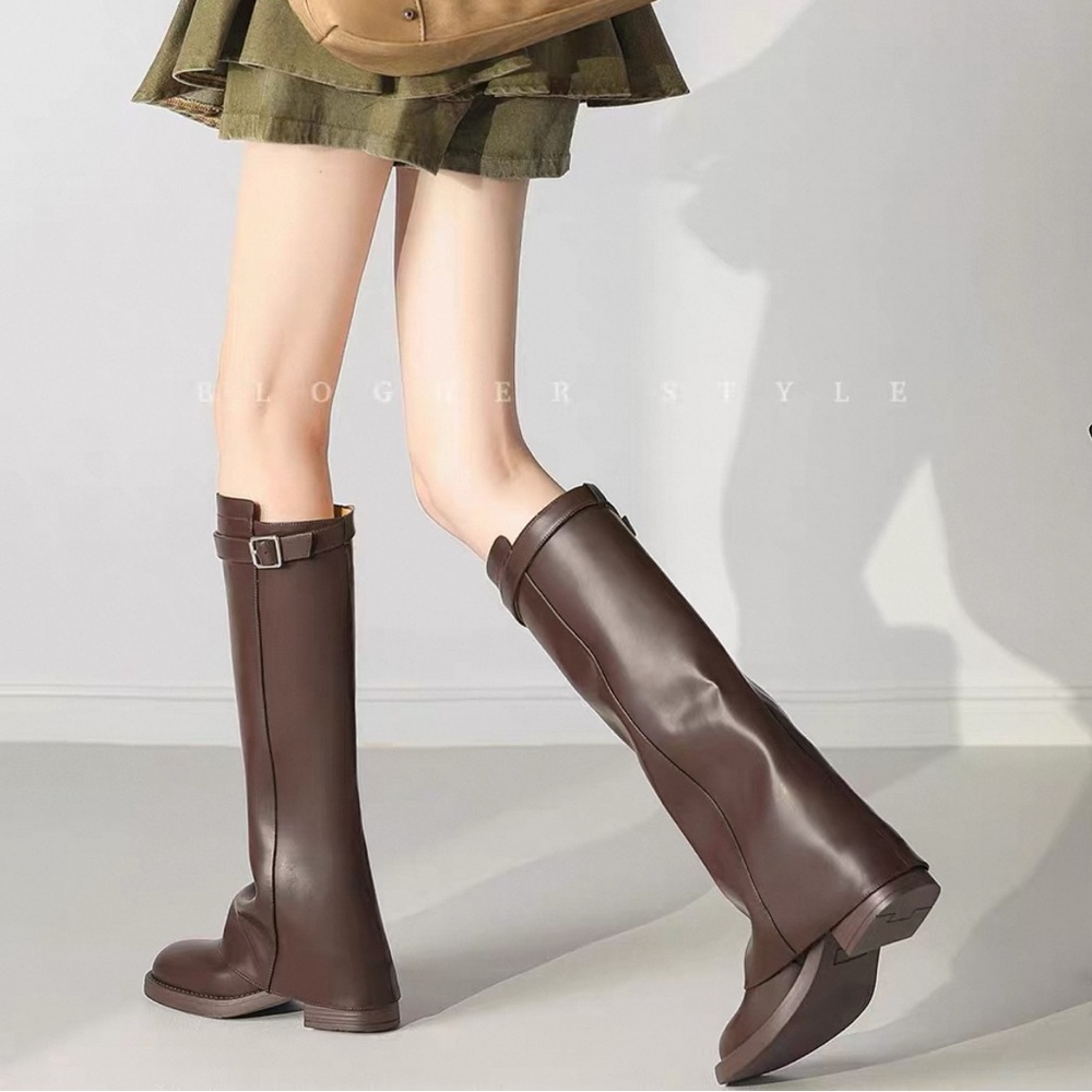 Brown Knee-High Gaitor Boots